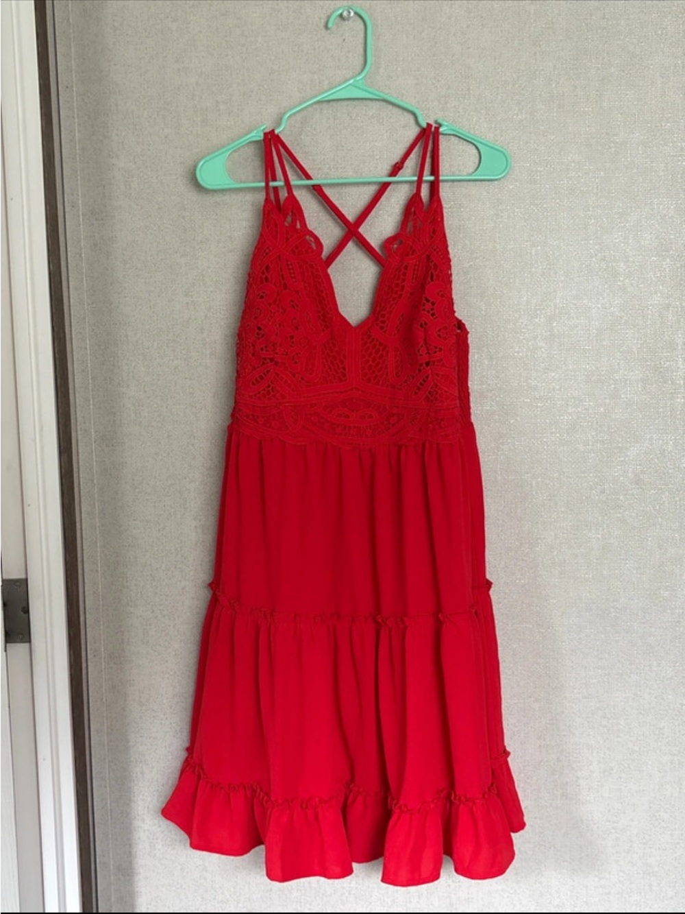Lace Bodice Strappy Red Boutique Dress